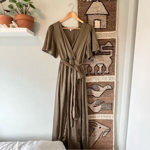 Baltic Born Sicily Satin Maxi Dress, Olive Green, Large